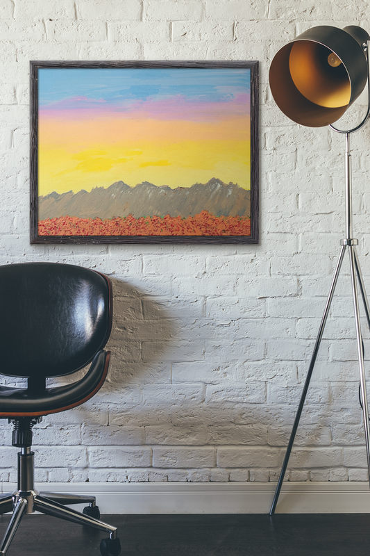 Sunset in the Desert: Signed Framed Reproduction Printed on Canvas